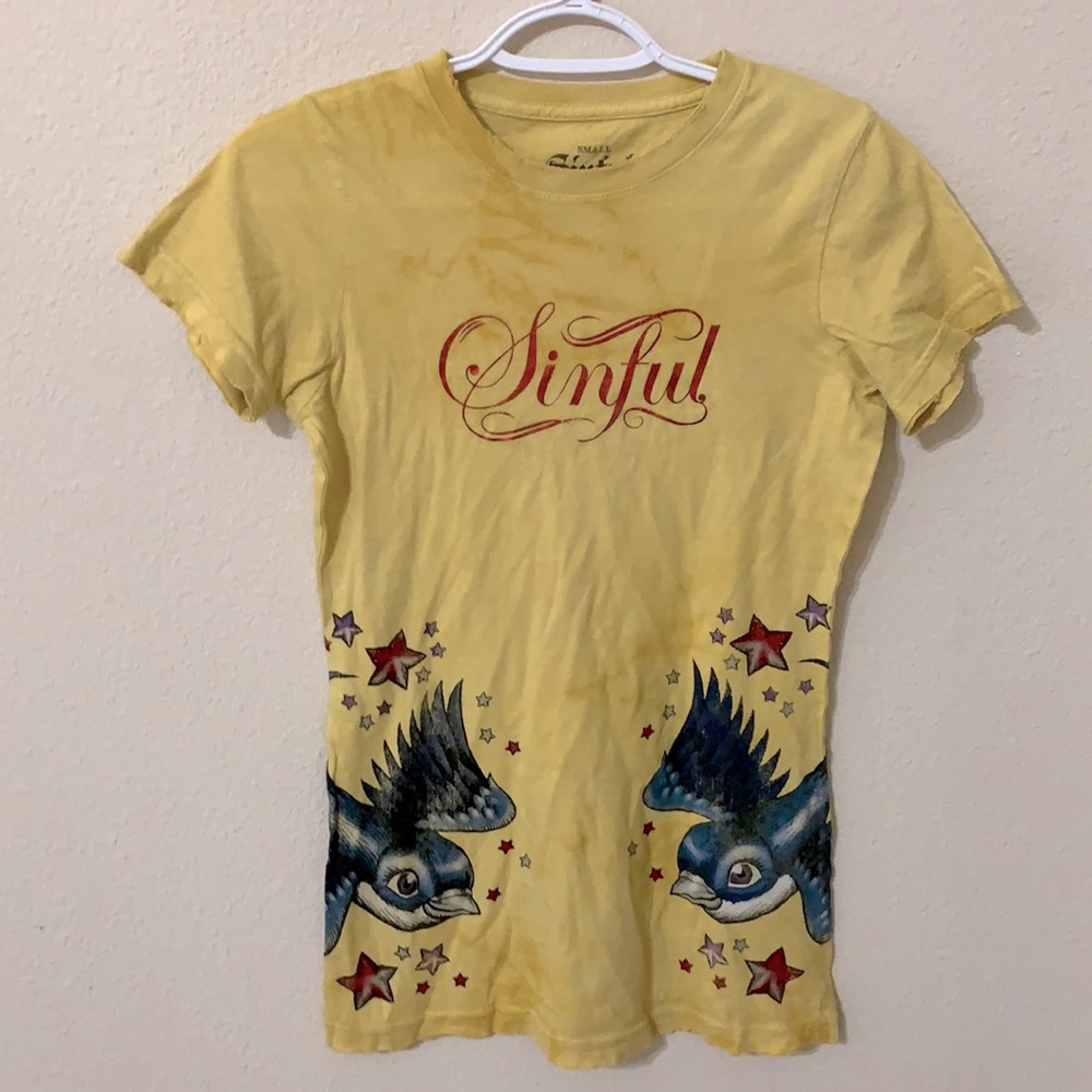 Sinful Distressed Blue Bird Tee